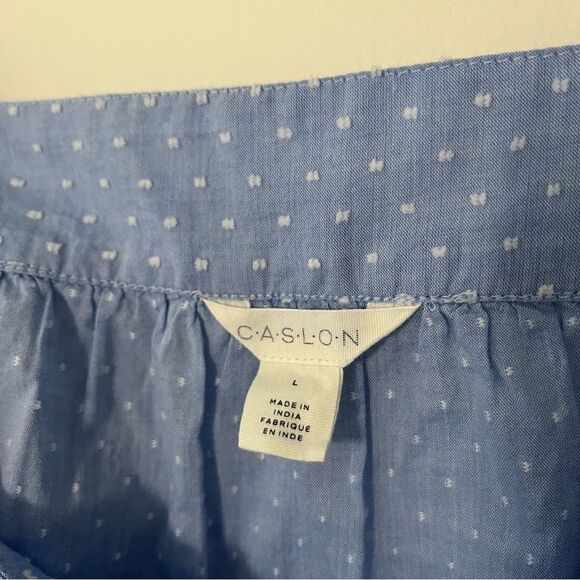 Caslon 100% Cotton Square Neck Puff Elbow Sleeve Textured Dot Top Blue Large NWT - Picture 7 of 10